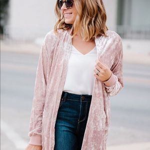 BP crushed velvet blush pink duster.